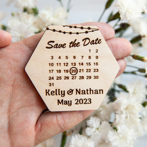 Hexagon Calendar wooden magnets Save the Date