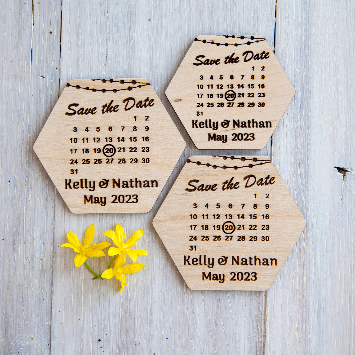 Rustic save the date magnets from DejavuWood
