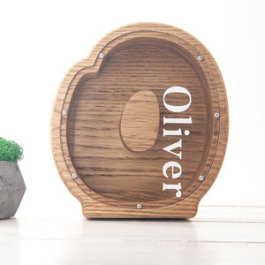 wooden piggy bank letters O